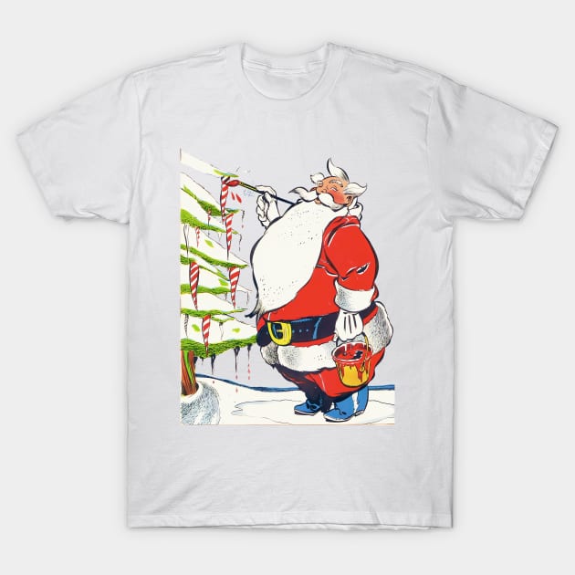 Santa Claus Painting the ice stalactites of the Christmas Pine Retro Vintage Comic Cartoon T-Shirt by REVISTANGO